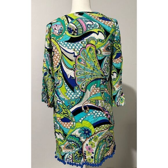 Trina Turk Nomad Paisley Tunic S pompom ball trim - Picture 3 of 7